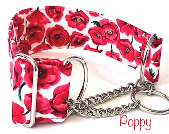 Poppy Design Chain Martingale Dog Collar, Greyhound Collar, Whippet Collar, Lurcher Collar, Sighthound Collar, Large Breed Collar