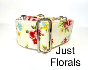 Cream Floral Martingale Dog Collar, Greyhound Collar, Whippet Collar, Sighthound Collar, Lurcher Collar, Longdog Collar