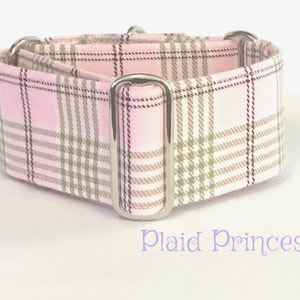 Pink Tartan Plaid Martingale Dog  Collar , Greyhound Collar , Whippet Collar , Lurcher Collar , Sighthound Collar Large Breed Collar
