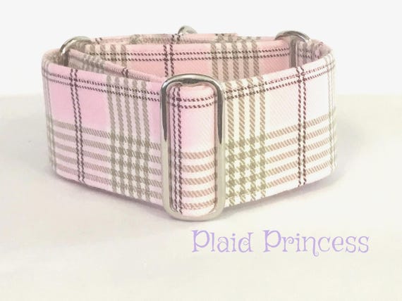 Pink Tartan Plaid Martingale Dog  Collar , Greyhound Collar , Whippet Collar , Lurcher Collar , Sighthound Collar Large Breed Collar