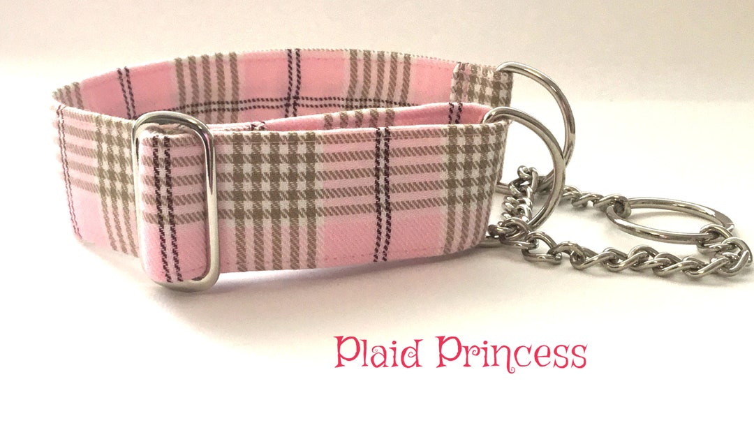 Pink Tartan Half Check Martingale Collar, Greyhound Collar, Whippet
