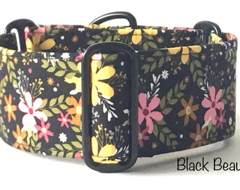 Black Floral Martingale Dog Collar, Sighthound , Large Breed, Greyhound, Training  Collar, Escape Proof, Puppy gift, limited Slip