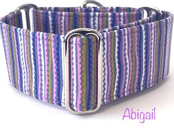 Lilac  Stripey Martingale Collar, Greyhound Collar, Whippet Collar, Saluki Collar, Large Breed Collar, Training Collar, No Escape Collar