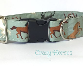 Horses Design Dog Collar , 25mm - 50mm wide , Equestrian , Clip Dog Collar