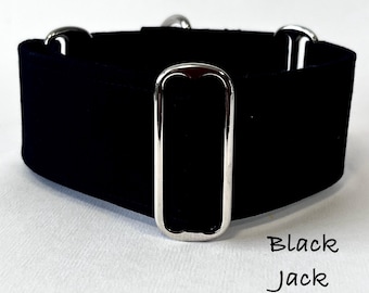Black Cotton  Martingale Collar, Greyhound Collar, Whippet Collar, Sighthound Collar, Lurcher Collar, Large Breed Collar, Saluki Collar