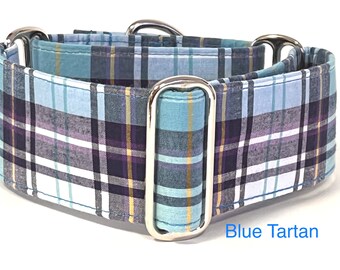 Blue Tartan Martingale Collar, Whippet Collar, Greyhound Collar, Saluki Collar, Lurcher Collar, Sighthound Collar, Longdog Collar
