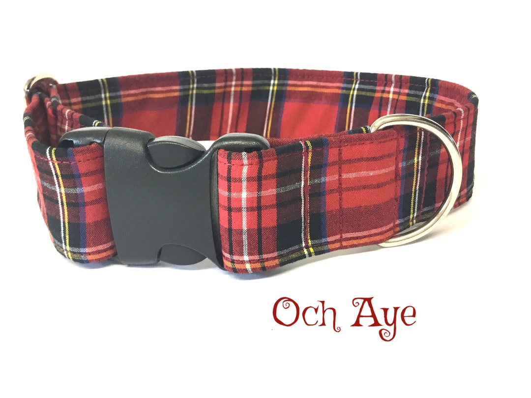 Red Tartan Dog Collar, Collar With Side Release Buckle, Clip Buckle