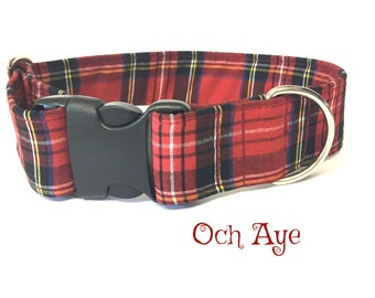 Red Tartan Dog Collar, Collar with side release buckle, clip buckle collar