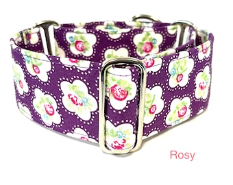 Purple Floral Martingale Collar , Greyhound Collar, Whippet Collar, Sighthound Collar, Longdog Collar, Saluki Collar, Large Breed Collar