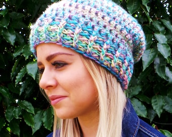 WOMENS SLOUCH BEANIE Crochet pattern, Quick and Easy Slouch beanie, One ball of yarn, Winter hat pattern Stylish crochet pattern Crochet Usa