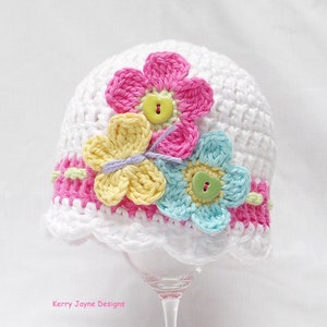 FLUTTER BY CROCHET hat pattern Baby crochet hat pattern Cotton hat pattern Baby girl crochet hat Summer hat Flower hat Pattern Pdf Usa No10A