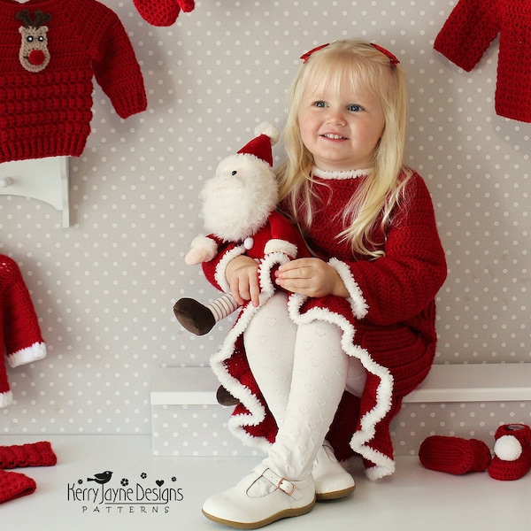 CROCHET PATTERN - Santa Bell Dress - Christmas Dress Crochet Pattern, Photo Tutorial, Sizes Newborn up to 6 years. Lots of photos included