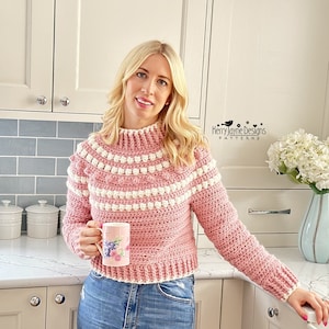 WOMENS SWEATER CROCHET Pattern - Nordic Hugs Jumper - Round Yoke Sweater Pattern - includes detailed Photo Tutorial, four sizes Sm, M, L, Xl