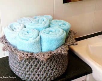 Royal Crown Crocheted Basket Pattern Storage Basket Pattern Towel Basket Crochet Pattern Crochet Storage box pattern By Kerry Jayne Designs