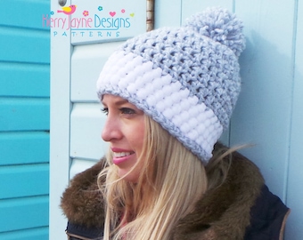 WOMENS CROCHET Hat PATTERN, crochet hat pattern, Winter hat pattern, bobble hat pattern, chunky hat pattern, pom pom hat, Instant download