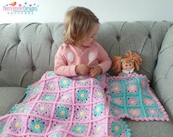 GRANNY SQUARE CROCHET Blanket Pattern - Dolly Daisy Blanket - Dolly and me - Crochet Blanket Pattern - Includes Step By Step Photo Tutorial