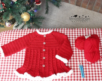 CROCHET PATTERN - Santa Bell Coat - Christmas Cardigan Crochet Pattern, Photo Tutorial, Sizes Newborn up to 8 years. Lots of photos included