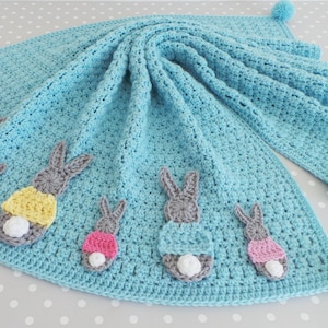 CROCHET BLANKET PATTERN Bunny Parade Blanket Crochet pattern Includes Tutorials for Blanket and Two Bunny sizes Instant Pdf Pattern image 1