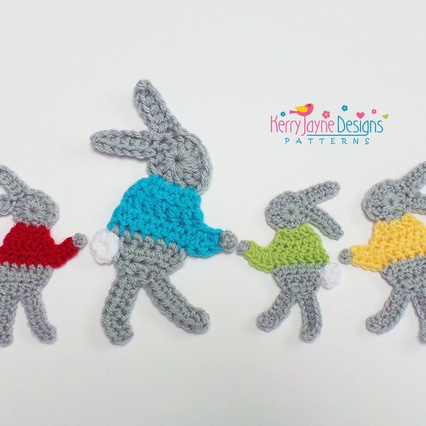 BUNNY APPLIQUE CROCHET Pattern - Bunny Motive Pattern - Bunny crochet decoration - Can be made in many sizesand Step By Step Tutorial - Pdf