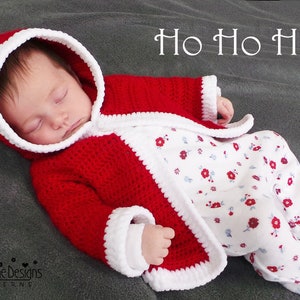 Santa Baby Hoodie - Christmas Baby Jacket Crochet Pattern - Unisex Hooded Baby Sweater, Includes Photo Tutorial, Sizes Newborn - 2 years