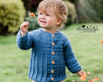 CARDIGAN CROCHET PATTERN - Unisex - Little Ridge Cardie Crochet Pattern, includes lovely Photo Tutorial, 9 Sizes From Newborn up to 8 years