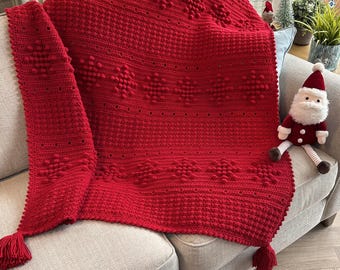 Snowflake Bobble Blanket Crochet Pattern - Baby Blanket and Throw Pattern - Includes Step By Step Photo Tutorial and Tassle making Tutorial
