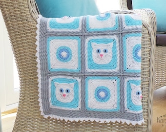 CAT BLANKET CROCHET Pattern Crochet Cat Afghan Pattern Cat Crochet Blanket Pattern Cat Lovers Photo tutorial Babies Children and Cat Lovers!