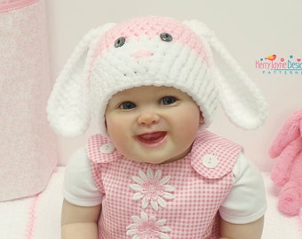 EASTER CROCHET PATTERN Bunny Ears Hat Crochet Bunny hat pattern, 7 sizes Prem Baby to 5 years and a photo tutorial to make the floppy ears