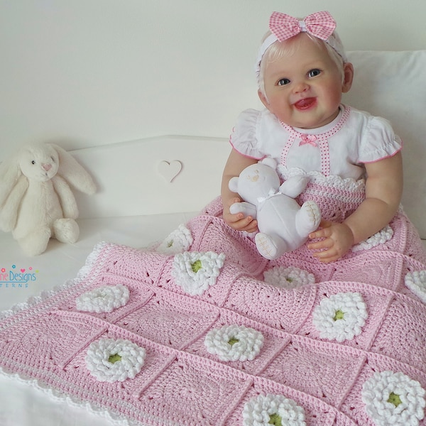 CROCHET BABY BLANKET Pattern - Delightful Dahlia Blanket - Baby Afghan crochet pattern Flower Granny Square Blanket Pattern Baby Pattern Pdf