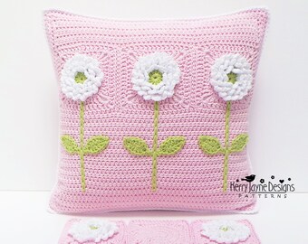 CROCHET CUSHION PATTERN - Delightful Dahlia Pillow Crochet Pillow cover Pattern Granny Square Pattern Flower crochet pattern Crochet pattern