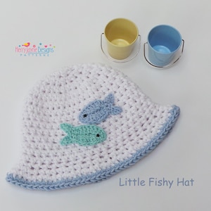 LITTLE FISHY HAT Crochet Pattern Summer Hat Pattern - Cotton Crochet Hat Pattern Sun Hat Pattern - Crochet hat comes in 7 sizes Dolly - Teen