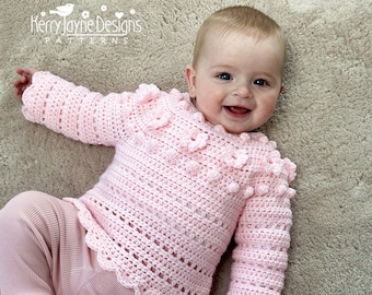 BABY AND CHILD Sweater Crochet Pattern - Daisy Jumper Jumper - Round Yoke Sweater Pattern includes sizes from 0-3m up to 6yr, Photo Tutorial