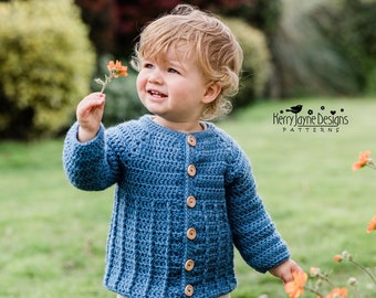 CARDIGAN CROCHET PATTERN - Little Ridge Cardie - Crochet Pattern includes Photo Tutorial, 9 Sizes, Newborn up to 8 years Baby, Child Pattern