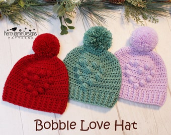 Crochet Hat Pattern - Crochet Pattern - Bobble Love Hat - 9 sizes - Newborn - L Adult - Step by step photo tutorial - DK and Aran yarn used