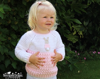 BABY SWEATER CROCHET Pattern - Bunny Jumper - Crochet Pattern - includes Photo Tutorial, five sizes up to 8 years, Easy crochet pattern Pdf