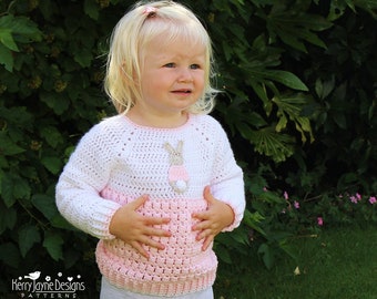 BABY SWEATER CROCHET Pattern - Bunny Jumper - Crochet Pattern - includes Photo Tutorial, five sizes up to 8 years, Easy crochet pattern Pdf