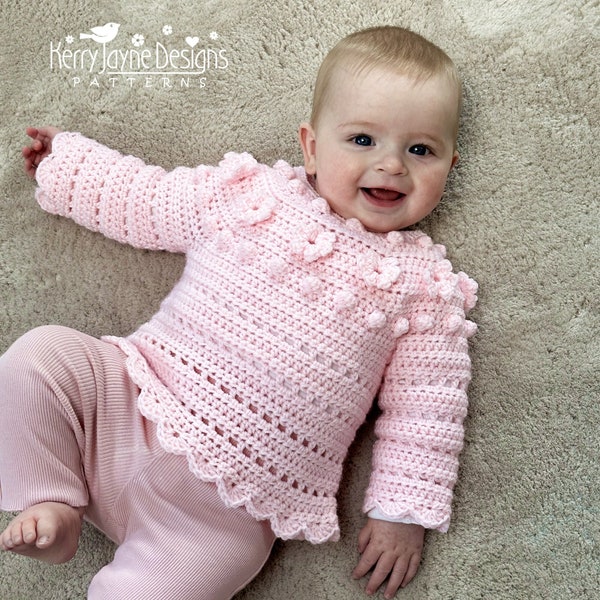 Pull BÉBÉ ET ENFANT au crochet - Pull marguerite - Le modèle de pull à empiècement rond comprend des tailles de 0 à 3 m jusqu'à 6 ans, tutoriel photo