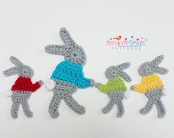 BUNNY APPLIQUE CROCHET Pattern - Bunny Motive Pattern - Bunny crochet decoration - Can be made in many sizesand Step By Step Tutorial - Pdf