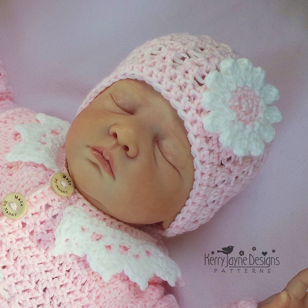 BABY CROCHET HAT Pattern Daisy Hat Crochet pattern - Flower Hat - 6 sizes from Newborn - 2 years, Step by step photo tutorial, Pdf Pattern