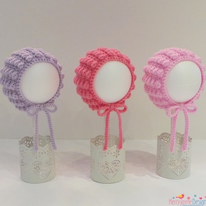 Bonnet Crochet Pattern - Baby Bonnet crochet pattern Puff stitch - Sizes Baby up to 5 yrs - Step by step photo tutorial, Puff stitch crochet
