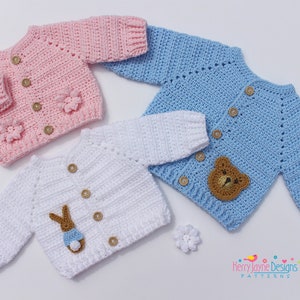 CROCHET CARDIGAN PATTERN - Flowers, Bunnies and Bears - For Babies and Children - 7 Sizes Newborn up to 5 years - Photo Tutorial included