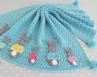 CROCHET BLANKET PATTERN - Bunny Parade Blanket Crochet pattern - Includes Tutorials for Blanket and Two Bunny sizes - Instant Pdf Pattern