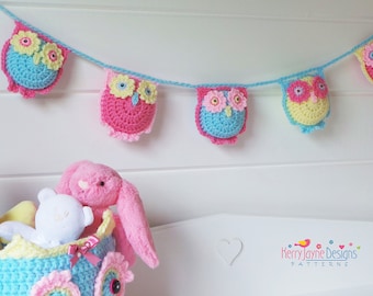 KERRY'S OWL NURSERY Bunting Crochet Pattern Crochet Owl Garland - Owl Crochet Pattern Owl Toy crochet Pattern Owl Amigurumi crochet Pattern