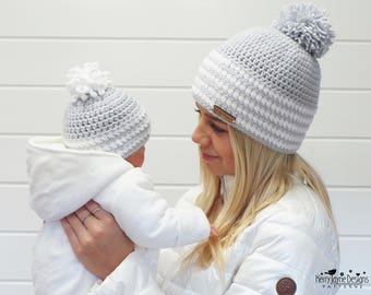 HÄKELHÜTTEN MUSTER Arctic Flurry Häkelmuster Wintermütze Häkelmuster Pom Pom Hutmuster Größen, Baby Kleinkind Kind Teen Erwachsene xl