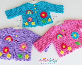 BABY CARDIGAN Crochet Pattern Freedom Jacket includes - 6 Photo Tutorials 5 Sizes 3-6 M, 6-12 M, 1-2 Y, 2-3 Y, 3-4 Y, 5-6 Y, 7-8 Y Pattern