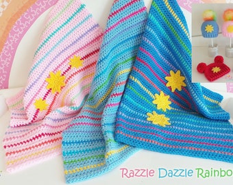 BABY CROCHET BLANKET Pattern - Razzle Dazzle Rainbow Blanket and Hat Crochet pattern  Includes Tutorials for Blanket and Hat Digital Pattern