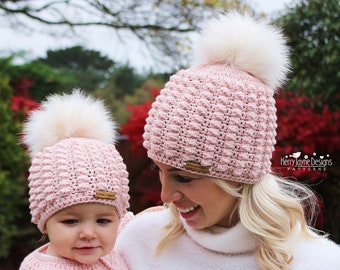 Crochet Hat Pattern - Bobble Hat Crochet Pattern Pure Puffs Beanie - 10 sizes Baby up to  L Adult - Step by step photo tutorial, Puff stitch