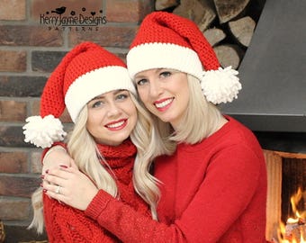 Christmas Crochet hat Pattern - Santa Kisses Hat - Santa Hat Crochet Pattern Red Crochet Hat Pattern Santa  5 - 12 Years, Teen / Adult S/M/L