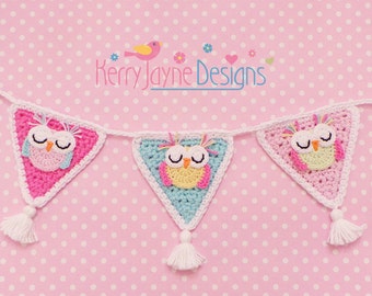 CROCHET APPLIQUE Bunting Garland - Owl crochet pattern - Owl applique pattern - applique Owl pattern - Owl Bunting/ Garland Uk terms No.16