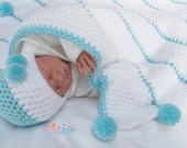 Posh Pom poms - Crochet Blanket Pattern and Hat Set - Baby Blanket Pattern Baby Hat crochet Pattern - Chenille - 7 sizes Prem Baby - 5 years